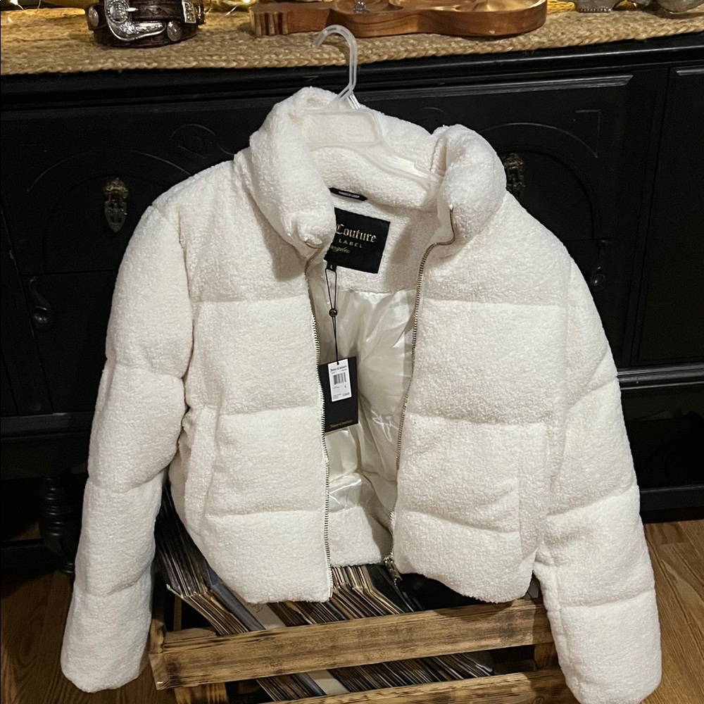 Juicy Couture Black Label Ivory Quilted Sherpa Jacket L